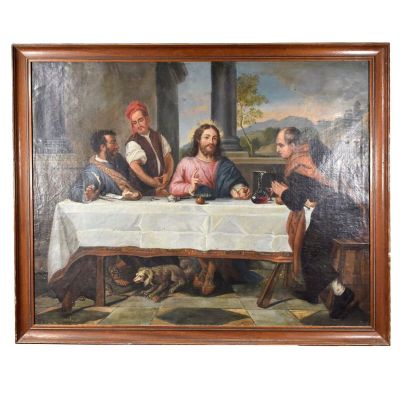 tableau représentant un groupe de personnes assises autour d'une table