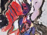 an abstract painting of a woman holding a child in her arms