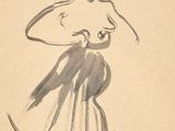 dessin représentant une femme en robe et coiffée d'un chapeau