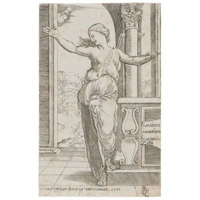 une image représentant le dessin d'une femme debout sur un balcon