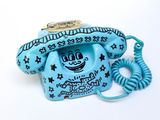 a blue phone that has a smiley face on it