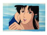 an anime picture of a woman with headphones in the water