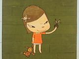a painting of a girl holding a pair of scissors