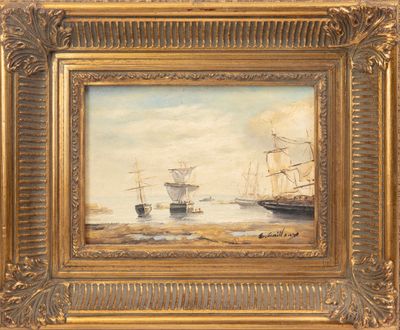 E. GUILLEUX (Xxe), "Marine", huile sur toile, signé en bas à…