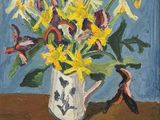 une peinture de fleurs dans un vase sur une table