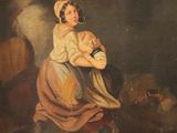 une peinture ancienne représentant une femme tenant un bébé dans ses bras