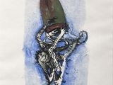 dessin représentant un homme portant un chapeau et tenant une guitare dans ses mains