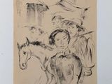 an image of a drawing of a woman and a man with a horse