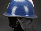 a close up of a helmet on a mannequin head