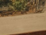 a picture of a drawing of a house in the woods