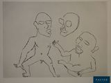 a drawing of a man being held by another man