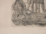 a black and white drawing of two people on a boat