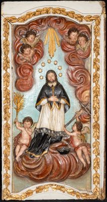 an image of a painting of the virgin mary surrounded by angels