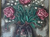 une peinture de fleurs dans un vase sur une table