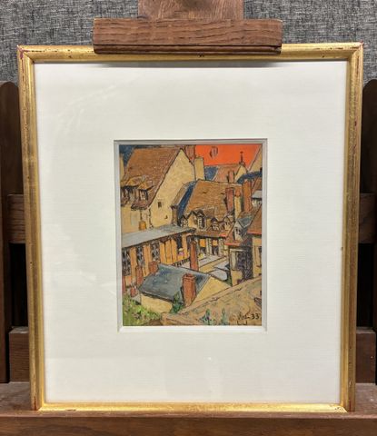Léon JOUHAUD (1874-1950) « Vue d’Aubusson ». Pastel. Monogrammé e...