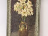 a painting of flowers in a vase on a table