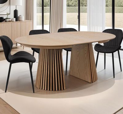 Table de salle à manger ronde extensible , décor chêne natur…