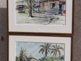 tableau représentant deux photos encadrées d'une maison et d'un palmier