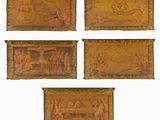 four antique painted wooden plaques depicting scenes of the nativity of jesus