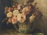 une peinture de fleurs dans un vase sur une table