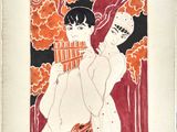 un vieux livre sur lequel figurent les portraits d'une femme et d'un homme