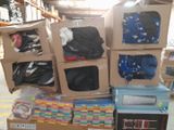 a pile of boxes that have various items in them