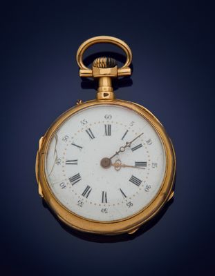 a gold pocket watch with roman numerals on the face