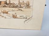 a picture of a drawing of a farm with animals