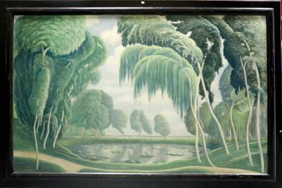 a picture of a painting of a landscape with trees