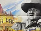 movie poster of a man riding a horse in front of a crowd of people