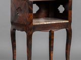 a small wooden table with a drawer on one side and a drawer on the other side