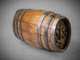 a close up of a wooden barrel with a clock on it