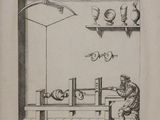 a drawing of a man working on a machine in a room