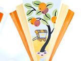 two vases that have been painted with oranges on them