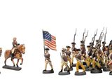 figurines of soldiers on horseback with american flag and flagpoles