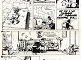 a black and white comic strip with a cartoon of a man sitting on a couch