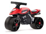 une moto miniature rouge et noire sur fond blanc