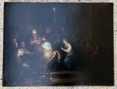 a painting of a group of people sitting around a table