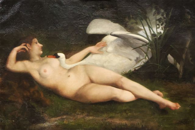 Guillaume SEIGNAC (1870-1924). « Leda au cygne ». Huile sur toile...