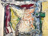 abstract painting of a painting of a woman in a white dress