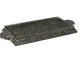 an image of a black granite cutting board with a turtle on it