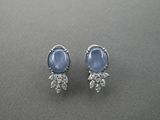 a pair of blue sapphire and diamond stud earrings