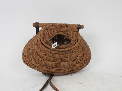 vintage wicker purse with leather strap and handle
