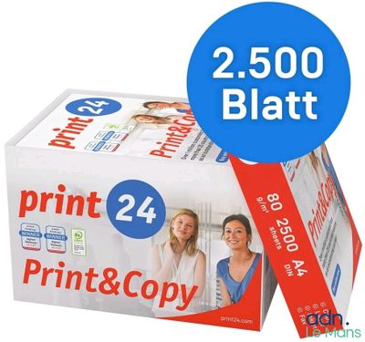 une boîte blanche contenant du papier d'impression et de photocopie, ornée d'un ruban bleu