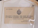 a label on a piece of paper that says william h stevens, fire chief, u s naval academy fire department