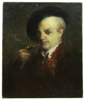 un tableau représentant un homme tenant une pipe à la main