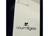 a close up of a white bag with a logo on it