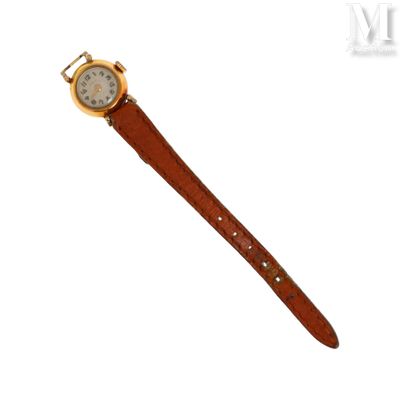 une image représentant une montre avec un bracelet marron sur fond blanc