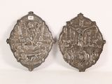 pair of antique silver plated wall plaques depicting the life of jesus and mary