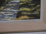a painting of a stream running through a forest
